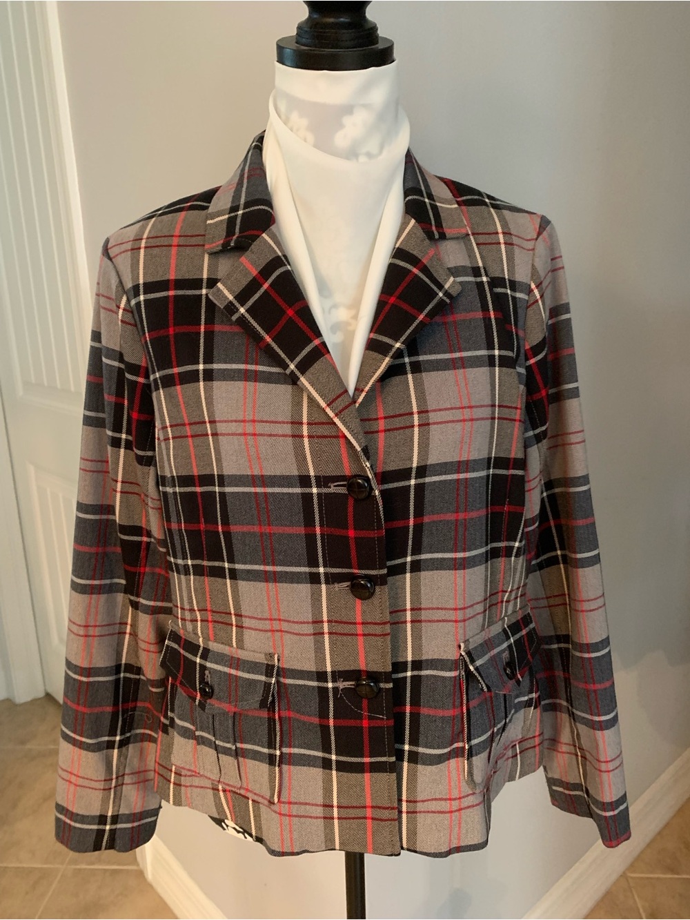 Joan Rivers Plaid Blazer in Black, Tan & Red